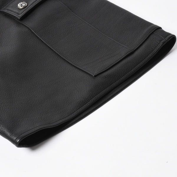 新品未使用 CHROME HEARTS クロムハーツ DEVIL DOG レザーパンツ サイズ36 クロスボールボタン スクロールラベル ブラック シルバー925 中古 4a008360