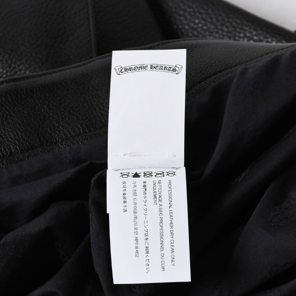 新品未使用 CHROME HEARTS クロムハーツ DEVIL DOG レザーパンツ サイズ36 クロスボールボタン スクロールラベル ブラック シルバー925 中古 4a008360