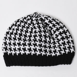 極美品 CHROME HEARTS クロムハーツ スターパッチ ビーニー ニットキャップ 千鳥格子模様 サイズ53-60cm 3パッチ スターボタン 中古 4a008367