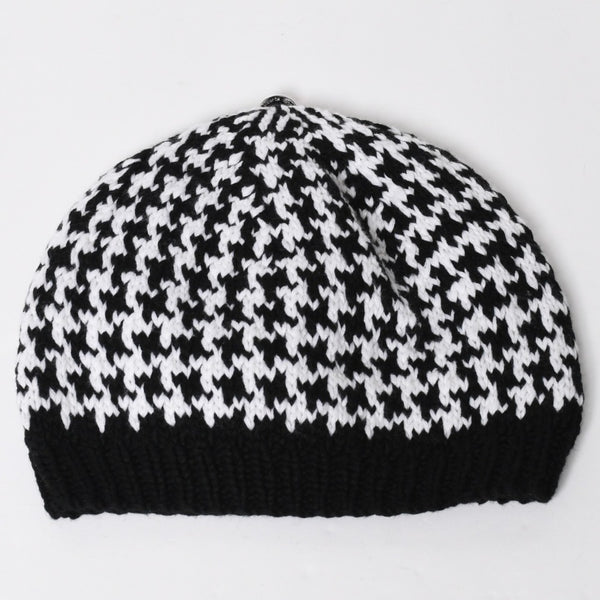 極美品 CHROME HEARTS クロムハーツ スターパッチ ビーニー ニットキャップ 千鳥格子模様 サイズ53-60cm 3パッチ スターボタン 中古 4a008367