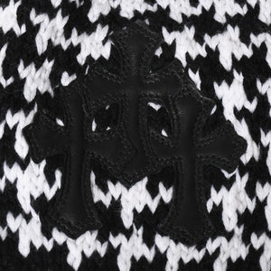 極美品 CHROME HEARTS クロムハーツ スターパッチ ビーニー ニットキャップ 千鳥格子模様 サイズ53-60cm 3パッチ スターボタン 中古 4a008367