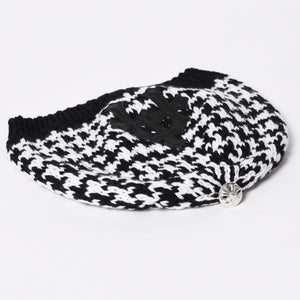 極美品 CHROME HEARTS クロムハーツ スターパッチ ビーニー ニットキャップ 千鳥格子模様 サイズ53-60cm 3パッチ スターボタン 中古 4a008367