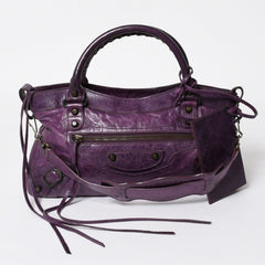 BALENCIAGA バレンシアガ ザ ファースト ハンドバッグ 103208 2WAY ショルダーバッグ パープル レザー ブロンズ金具 美品 中古 4a008319
