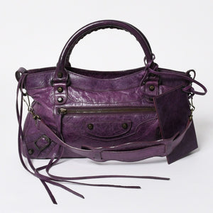 BALENCIAGA バレンシアガ ザ ファースト ハンドバッグ 103208 2WAY ショルダーバッグ パープル レザー ブロンズ金具 美品 中古 4a008319