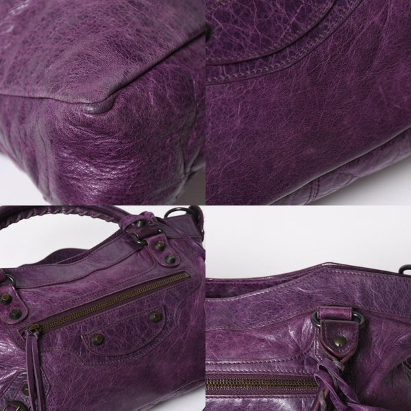 BALENCIAGA バレンシアガ ザ ファースト ハンドバッグ 103208 2WAY ショルダーバッグ パープル レザー ブロンズ金具 美品 中古 4a008319