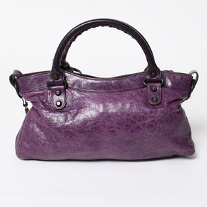 BALENCIAGA バレンシアガ ザ ファースト ハンドバッグ 103208 2WAY ショルダーバッグ パープル レザー ブロンズ金具 美品 中古 4a008319
