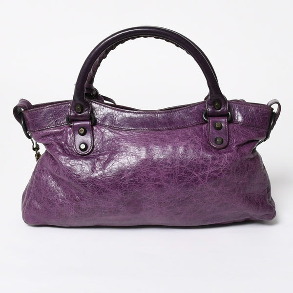 BALENCIAGA バレンシアガ ザ ファースト ハンドバッグ 103208 2WAY ショルダーバッグ パープル レザー ブロンズ金具 美品 中古 4a008319
