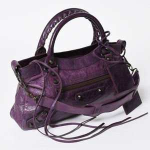 BALENCIAGA バレンシアガ ザ ファースト ハンドバッグ 103208 2WAY ショルダーバッグ パープル レザー ブロンズ金具 美品 中古 4a008319