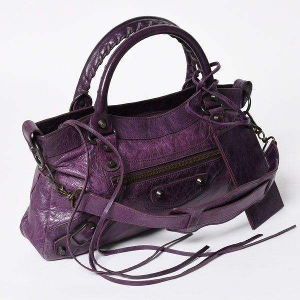 BALENCIAGA バレンシアガ ザ ファースト ハンドバッグ 103208 2WAY ショルダーバッグ パープル レザー ブロンズ金具 美品 中古 4a008319