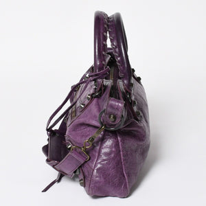 BALENCIAGA バレンシアガ ザ ファースト ハンドバッグ 103208 2WAY ショルダーバッグ パープル レザー ブロンズ金具 美品 中古 4a008319