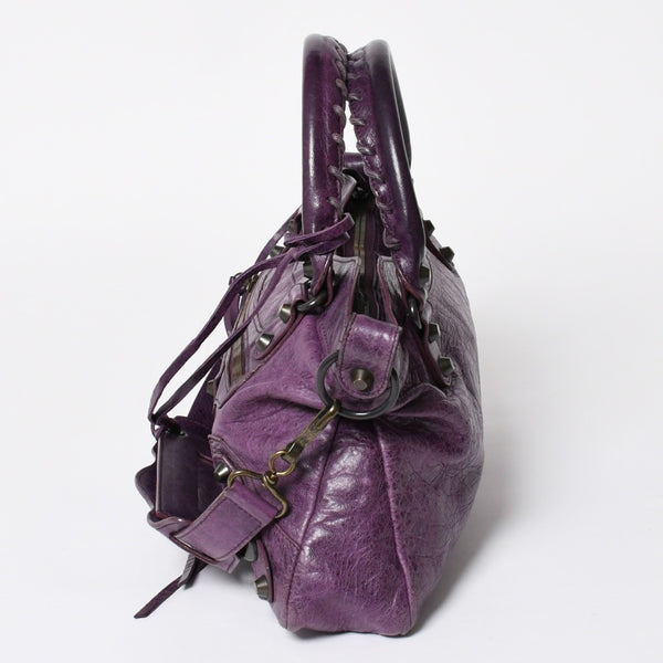 BALENCIAGA バレンシアガ ザ ファースト ハンドバッグ 103208 2WAY ショルダーバッグ パープル レザー ブロンズ金具 美品 中古 4a008319