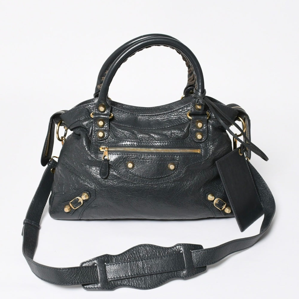 極美品 BALENCIAGA バレンシアガ ザ ファースト ハンドバッグ ショルダーバッグ グレー レザー 285434 ゴールド金具 中古 4a008336