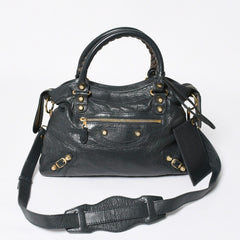 極美品 BALENCIAGA バレンシアガ ザ ファースト ハンドバッグ ショルダーバッグ グレー レザー 285434 ゴールド金具 中古 4a008336
