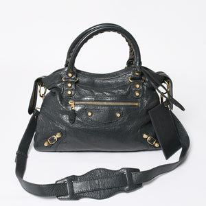 極美品 BALENCIAGA バレンシアガ ザ ファースト ハンドバッグ ショルダーバッグ グレー レザー 285434 ゴールド金具 中古 4a008336