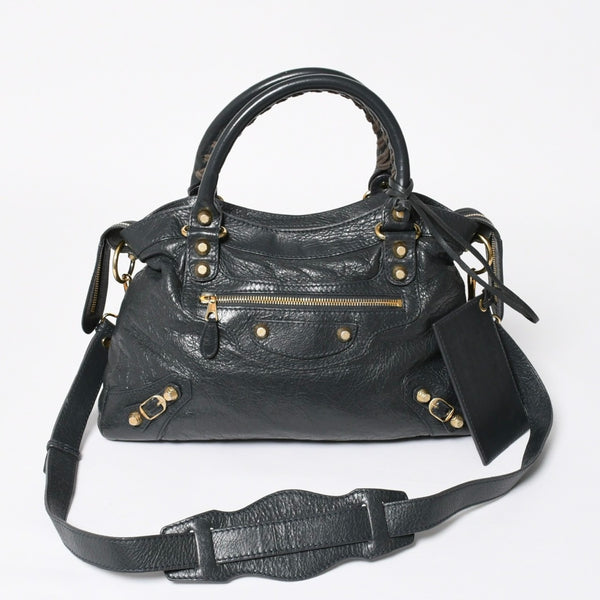 極美品 BALENCIAGA バレンシアガ ザ ファースト ハンドバッグ ショルダーバッグ グレー レザー 285434 ゴールド金具 中古 4a008336