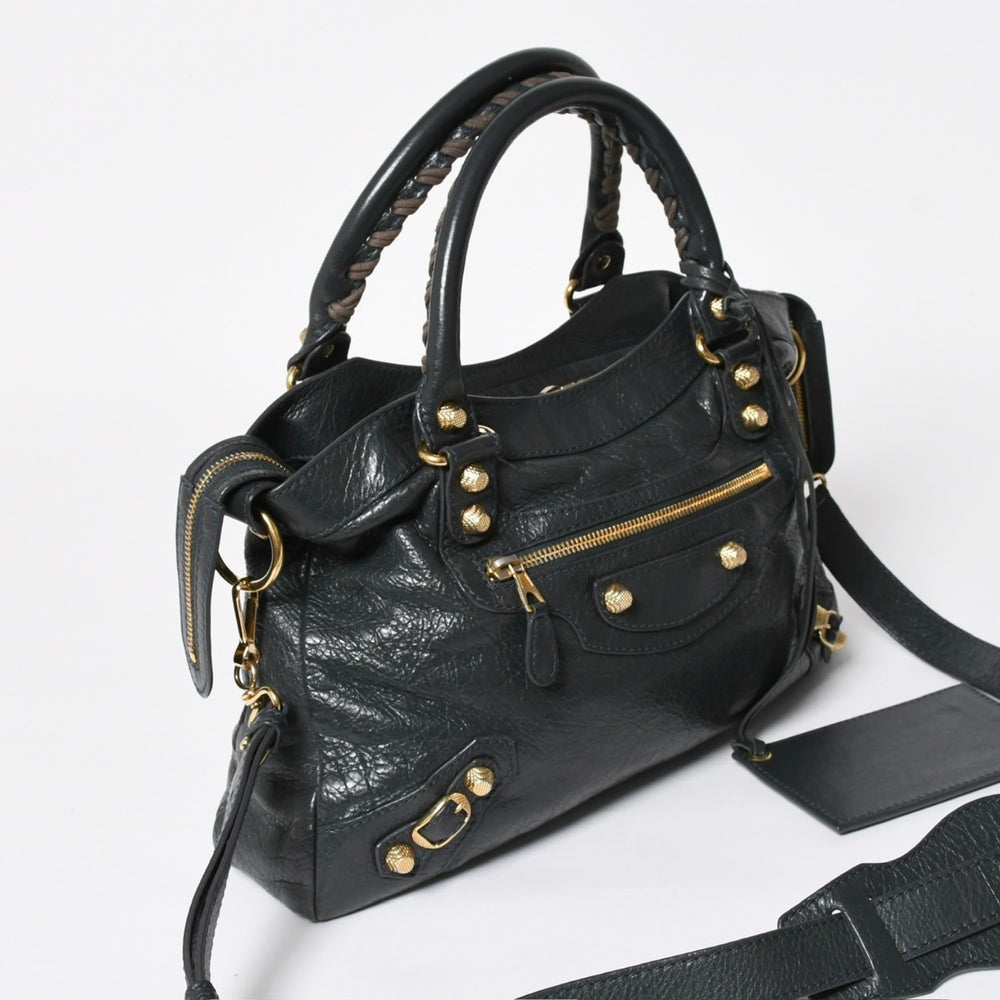 極美品 BALENCIAGA バレンシアガ ザ ファースト ハンドバッグ ショルダーバッグ グレー レザー 285434 ゴールド金具 中古 4a008336