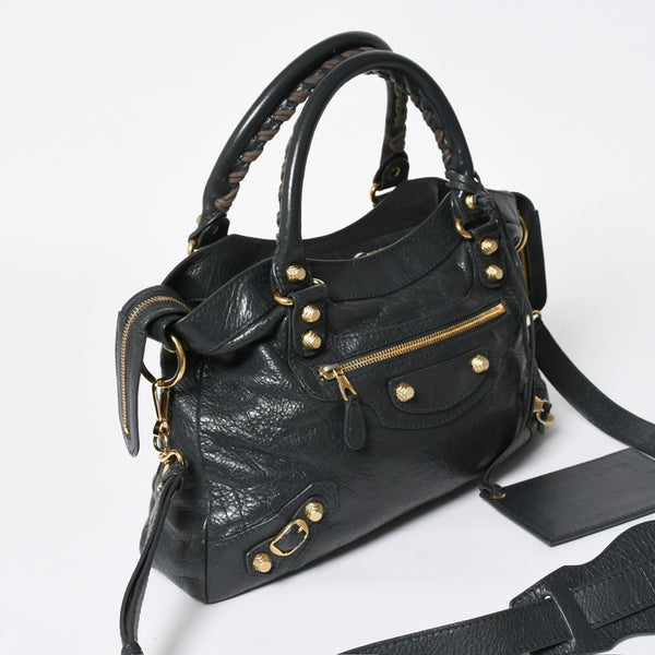 極美品 BALENCIAGA バレンシアガ ザ ファースト ハンドバッグ ショルダーバッグ グレー レザー 285434 ゴールド金具 中古 4a008336