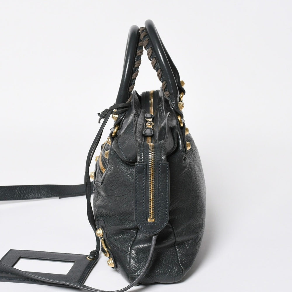 極美品 BALENCIAGA バレンシアガ ザ ファースト ハンドバッグ ショルダーバッグ グレー レザー 285434 ゴールド金具 中古 4a008336