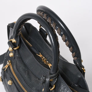 極美品 BALENCIAGA バレンシアガ ザ ファースト ハンドバッグ ショルダーバッグ グレー レザー 285434 ゴールド金具 中古 4a008336