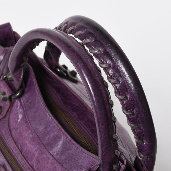 BALENCIAGA バレンシアガ ザ ファースト ハンドバッグ 103208 2WAY ショルダーバッグ パープル レザー ブロンズ金具 美品 中古 4a008319