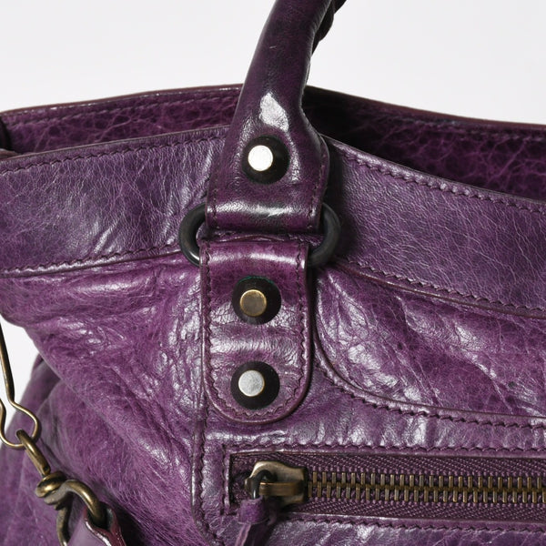 BALENCIAGA バレンシアガ ザ ファースト ハンドバッグ 103208 2WAY ショルダーバッグ パープル レザー ブロンズ金具 美品 中古 4a008319