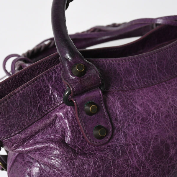 BALENCIAGA バレンシアガ ザ ファースト ハンドバッグ 103208 2WAY ショルダーバッグ パープル レザー ブロンズ金具 美品 中古 4a008319