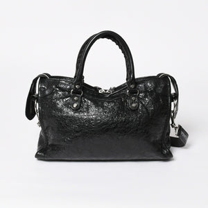 極美品 BALENCIAGA バレンシアガ クラシックシティ ショルダーバッグ 431621 レザー ブラック シルバー金具 中古 4a008318