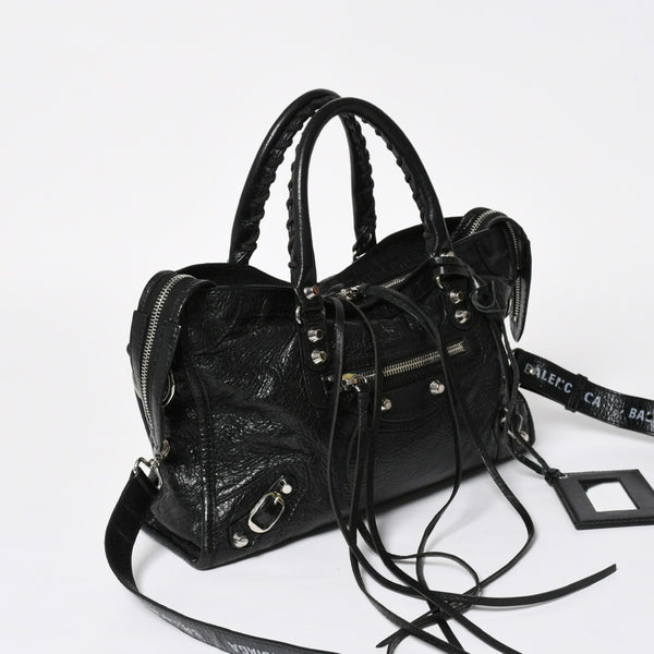 極美品 BALENCIAGA バレンシアガ クラシックシティ ショルダーバッグ 431621 レザー ブラック シルバー金具 中古 4a008318