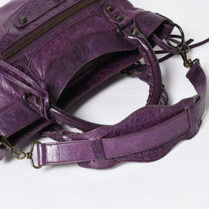 BALENCIAGA バレンシアガ ザ ファースト ハンドバッグ 103208 2WAY ショルダーバッグ パープル レザー ブロンズ金具 美品 中古 4a008319