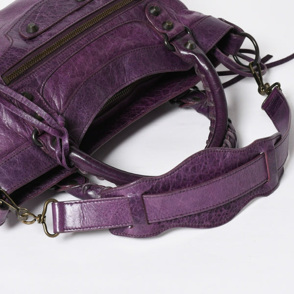 BALENCIAGA バレンシアガ ザ ファースト ハンドバッグ 103208 2WAY ショルダーバッグ パープル レザー ブロンズ金具 美品 中古 4a008319