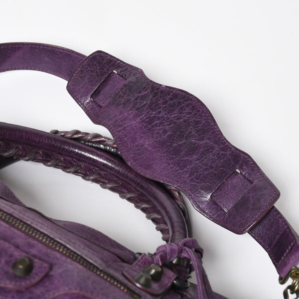 BALENCIAGA バレンシアガ ザ ファースト ハンドバッグ 103208 2WAY ショルダーバッグ パープル レザー ブロンズ金具 美品 中古 4a008319