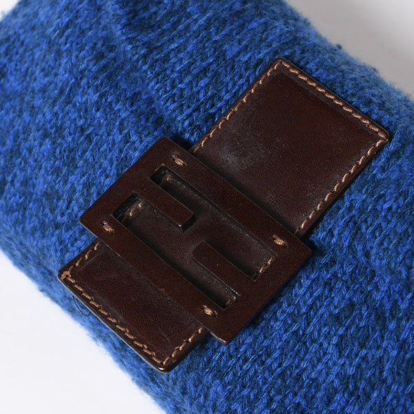 FENDI フェンディ マンマバケットワンショルダーバッグ ウールニット ブルー ブラウン レザー シルバー金具 美品 中古 4a008321