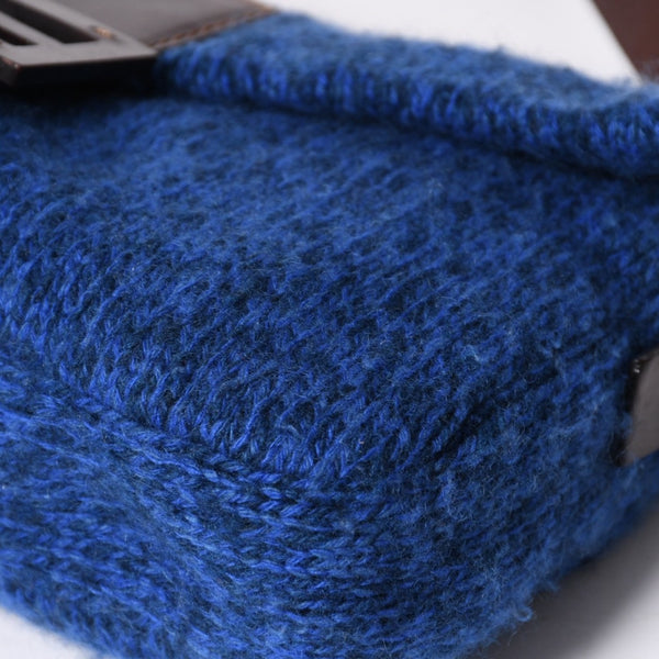 FENDI フェンディ マンマバケットワンショルダーバッグ ウールニット ブルー ブラウン レザー シルバー金具 美品 中古 4a008321