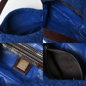FENDI フェンディ マンマバケットワンショルダーバッグ ウールニット ブルー ブラウン レザー シルバー金具 美品 中古 4a008321