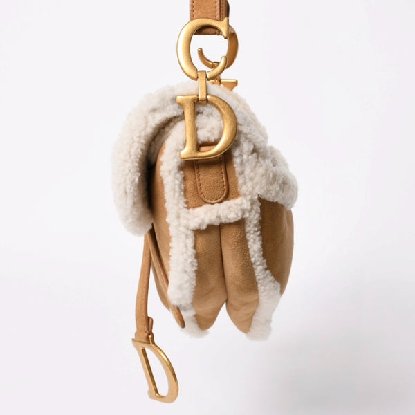 極美品 Christian Dior クリスチャンディオール ムートン サドルバッグ ワンショルダーバッグ ガリアーノ期 スウェード シアリング ムートン レザー 中古 4a008329