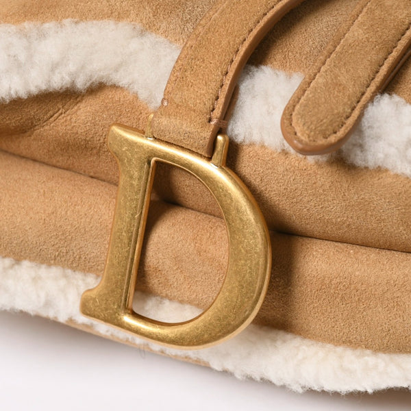 極美品 Christian Dior クリスチャンディオール ムートン サドルバッグ ワンショルダーバッグ ガリアーノ期 スウェード シアリング ムートン レザー 中古 4a008329