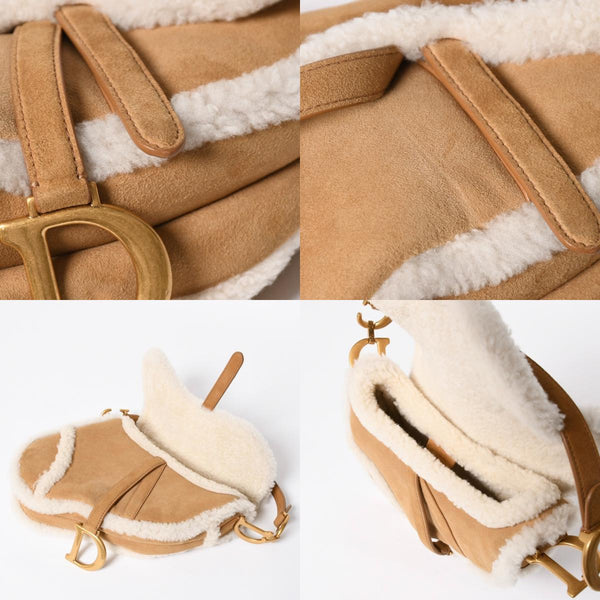 極美品 Christian Dior クリスチャンディオール ムートン サドルバッグ ワンショルダーバッグ ガリアーノ期 スウェード シアリング ムートン レザー 中古 4a008329