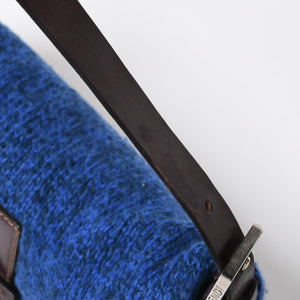 FENDI フェンディ マンマバケットワンショルダーバッグ ウールニット ブルー ブラウン レザー シルバー金具 美品 中古 4a008321