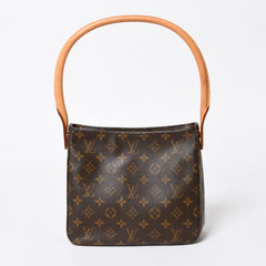 極美品 LOUIS VUITTON ルイヴィトン ルーピングMM ワンショルダーバッグ M51146 モノグラム PVC レザー ブラウン ゴールド金具 中古 4a008388