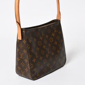 極美品 LOUIS VUITTON ルイヴィトン ルーピングMM ワンショルダーバッグ M51146 モノグラム PVC レザー ブラウン ゴールド金具 中古 4a008388