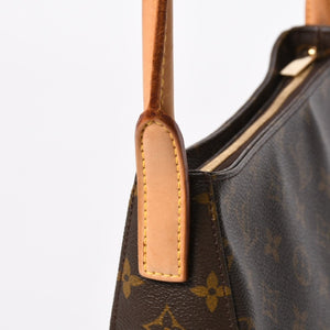極美品 LOUIS VUITTON ルイヴィトン ルーピングMM ワンショルダーバッグ M51146 モノグラム PVC レザー ブラウン ゴールド金具 中古 4a008388