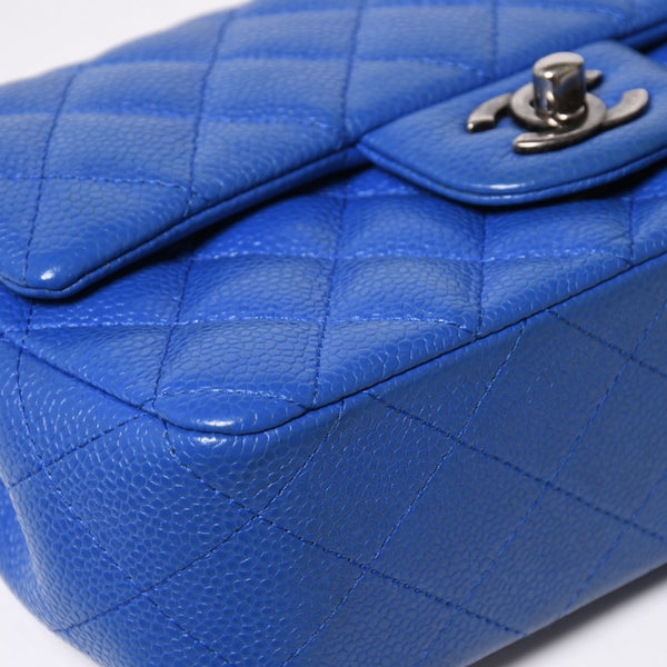極美品 CHANEL シャネル ミニマトラッセ 20 チェーンショルダーバッグ 21番台 ココマーク キャビアスキン ブルー 中古 4a008327