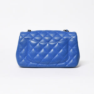 極美品 CHANEL シャネル ミニマトラッセ 20 チェーンショルダーバッグ 21番台 ココマーク キャビアスキン ブルー 中古 4a008327