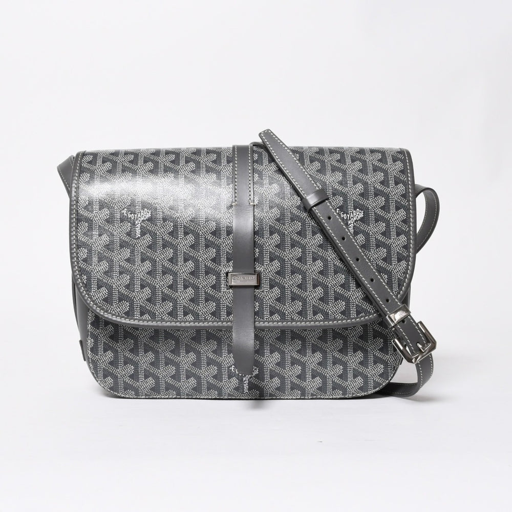 極美品 GOYARD ゴヤール ベルヴェデーレGM ショルダーバッグ グレー PVC レザー シルバー金具 ヘリンボーン柄 美品 中古 4a008421