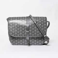 極美品 GOYARD ゴヤール ベルヴェデーレGM ショルダーバッグ グレー PVC レザー シルバー金具 ヘリンボーン柄 美品 中古 4a008421