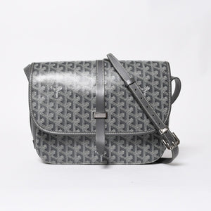 極美品 GOYARD ゴヤール ベルヴェデーレGM ショルダーバッグ グレー PVC レザー シルバー金具 ヘリンボーン柄 美品 中古 4a008421