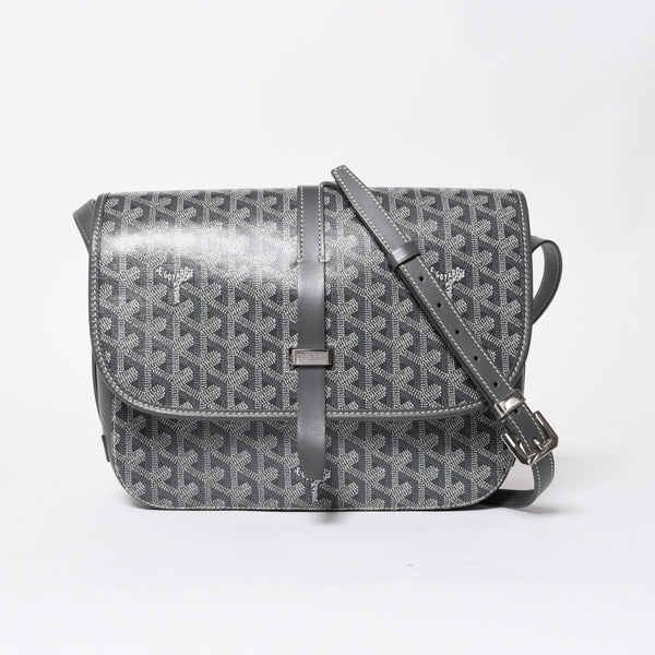 極美品 GOYARD ゴヤール ベルヴェデーレGM ショルダーバッグ グレー PVC レザー シルバー金具 ヘリンボーン柄 美品 中古 4a008421