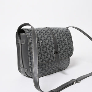 極美品 GOYARD ゴヤール ベルヴェデーレGM ショルダーバッグ グレー PVC レザー シルバー金具 ヘリンボーン柄 美品 中古 4a008421
