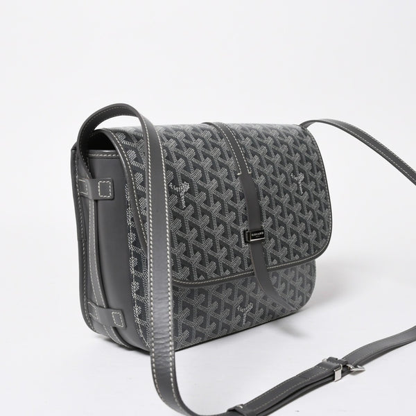 極美品 GOYARD ゴヤール ベルヴェデーレGM ショルダーバッグ グレー PVC レザー シルバー金具 ヘリンボーン柄 美品 中古 4a008421