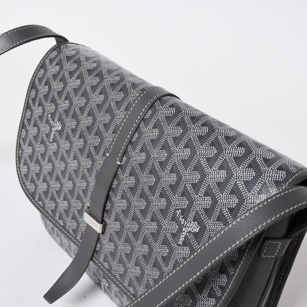 極美品 GOYARD ゴヤール ベルヴェデーレGM ショルダーバッグ グレー PVC レザー シルバー金具 ヘリンボーン柄 美品 中古 4a008421